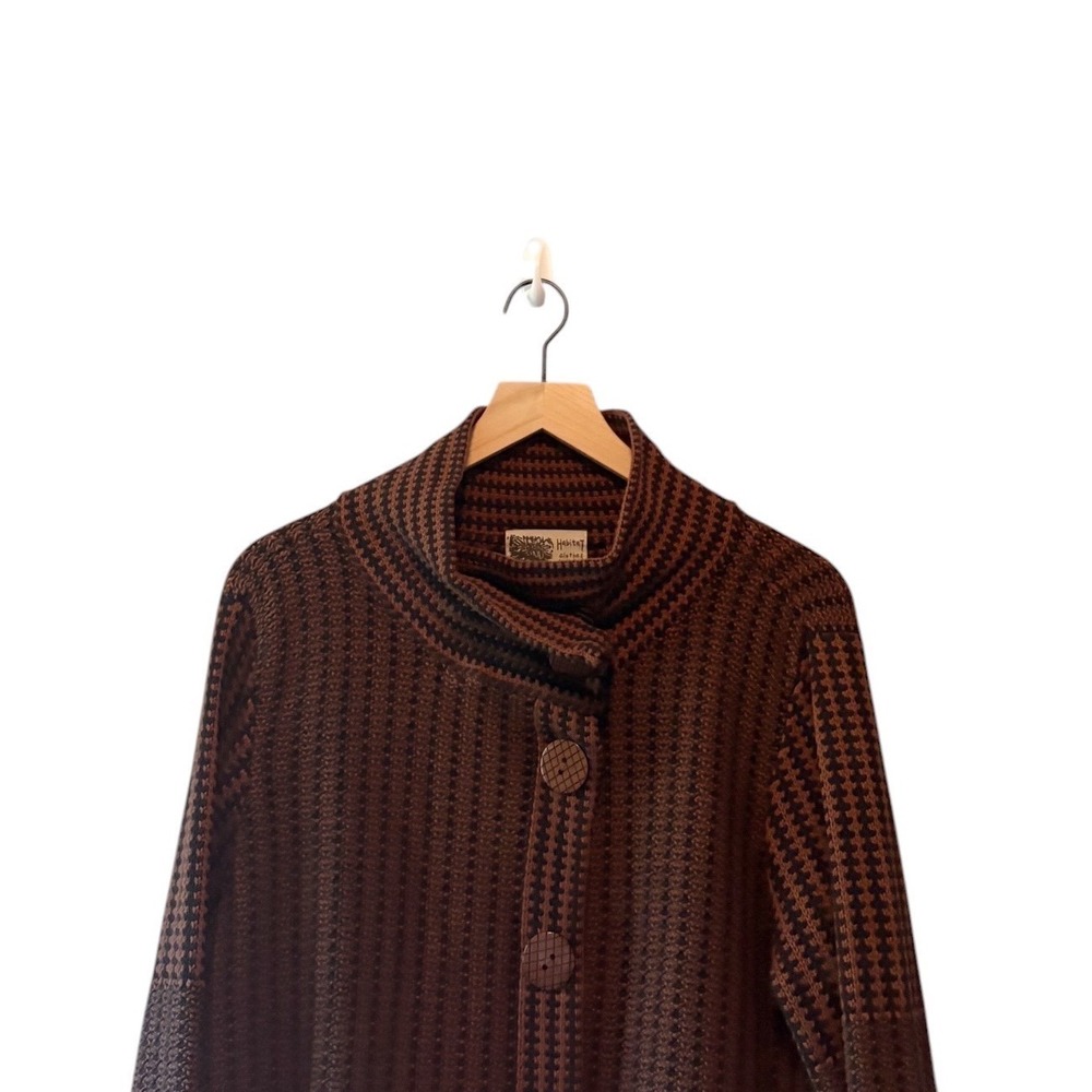 Habitat Womens Large Brown Cotton Houndstooth Cardigan Sweater - Picture 2 of 6
